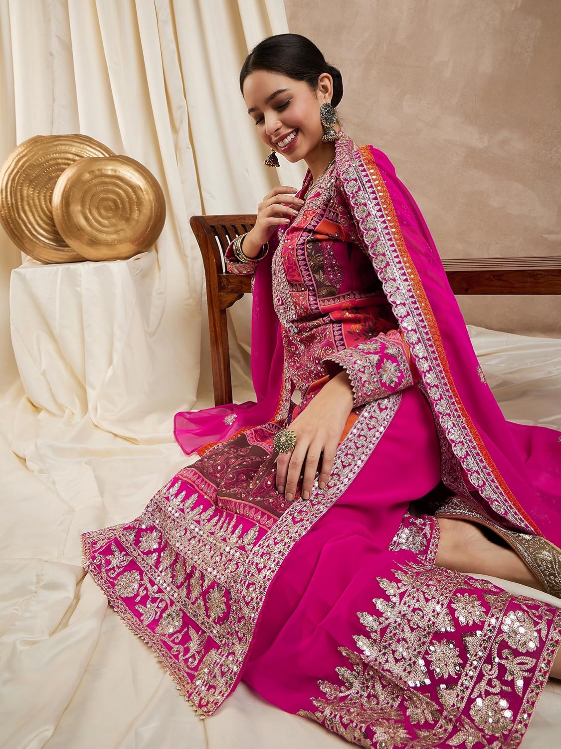 Women's Faux Georgette Fabric Zari embroidery Kurta With Palazzo