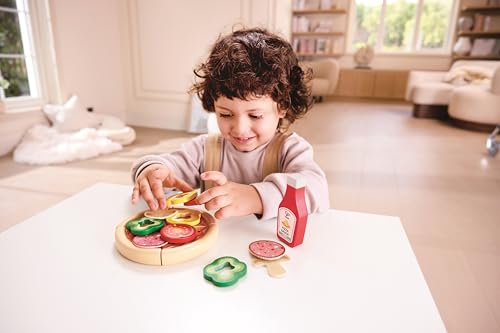 Hape Pizza Oven with Realistic Firewood Effect and Matching Sounds - Role Play Cooking Set with Dough, Toppings, Pizza Cutter, Educational Toy, from 3 Years by Hape - Image 3