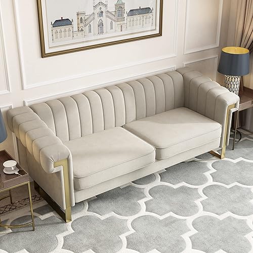 Miniatura 38 de Sofá Chesterfield de terciopelo de 83 pulgadas, moderno sofá biplaza de mediados de siglo para sala de estar y apartamento (P81-caqui cracker)