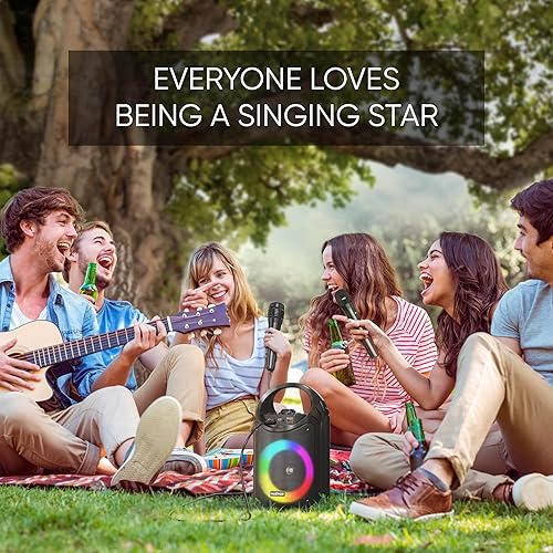 Miniatura 36 de MASINGO Máquina de karaoke para niños y adultos con 1 micrófono inalámbrico de karaoke y 1 micrófono con cable, altavoz portátil PA con luces LED