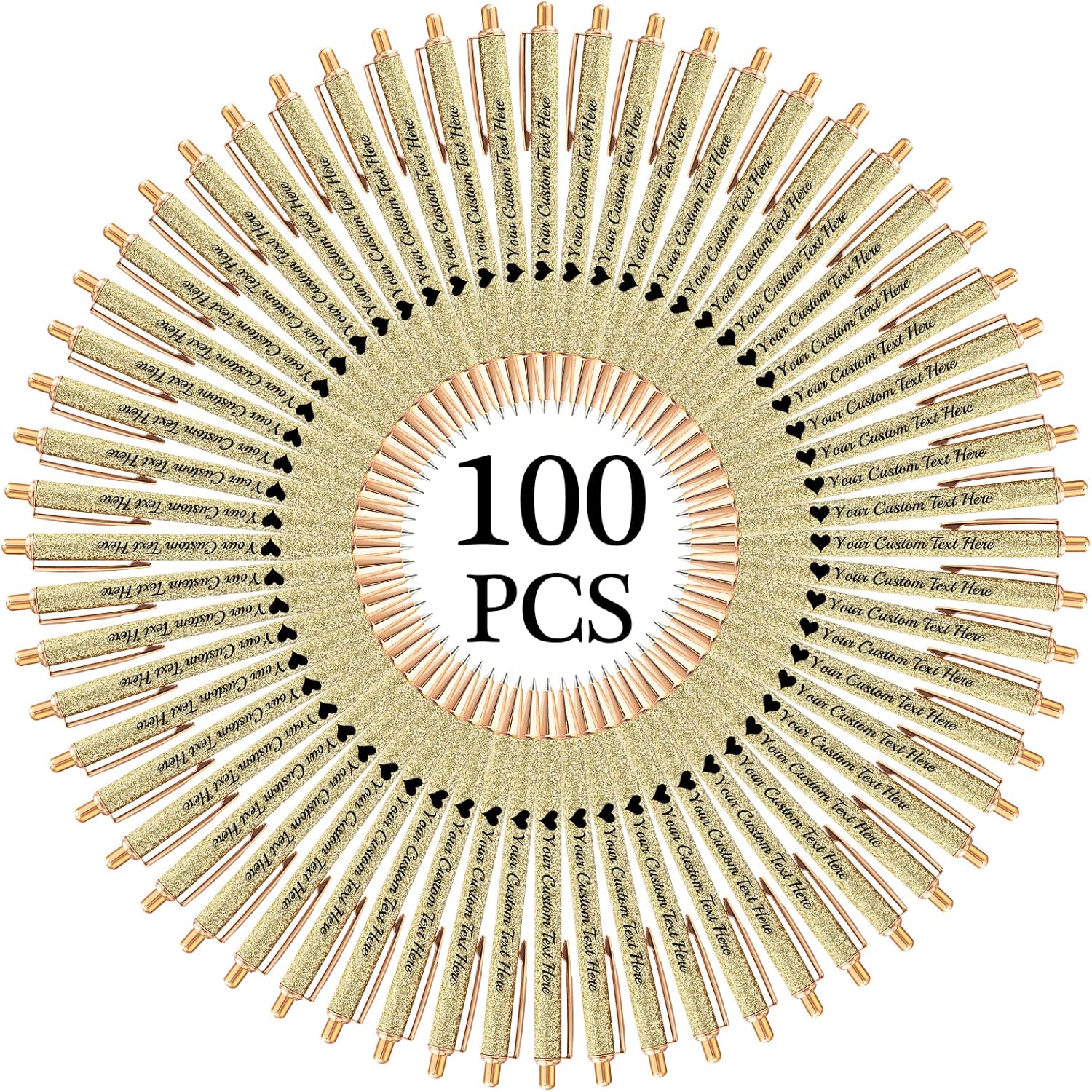 Up to 100 Personalized Pens Bulk with Name,Custom Glitter Ballpoint Pen Printed Business Logo Text Message,Customized Gift for Women Girl Wedding Birthday Office Promotion-Black Ink(100PCS Gold)