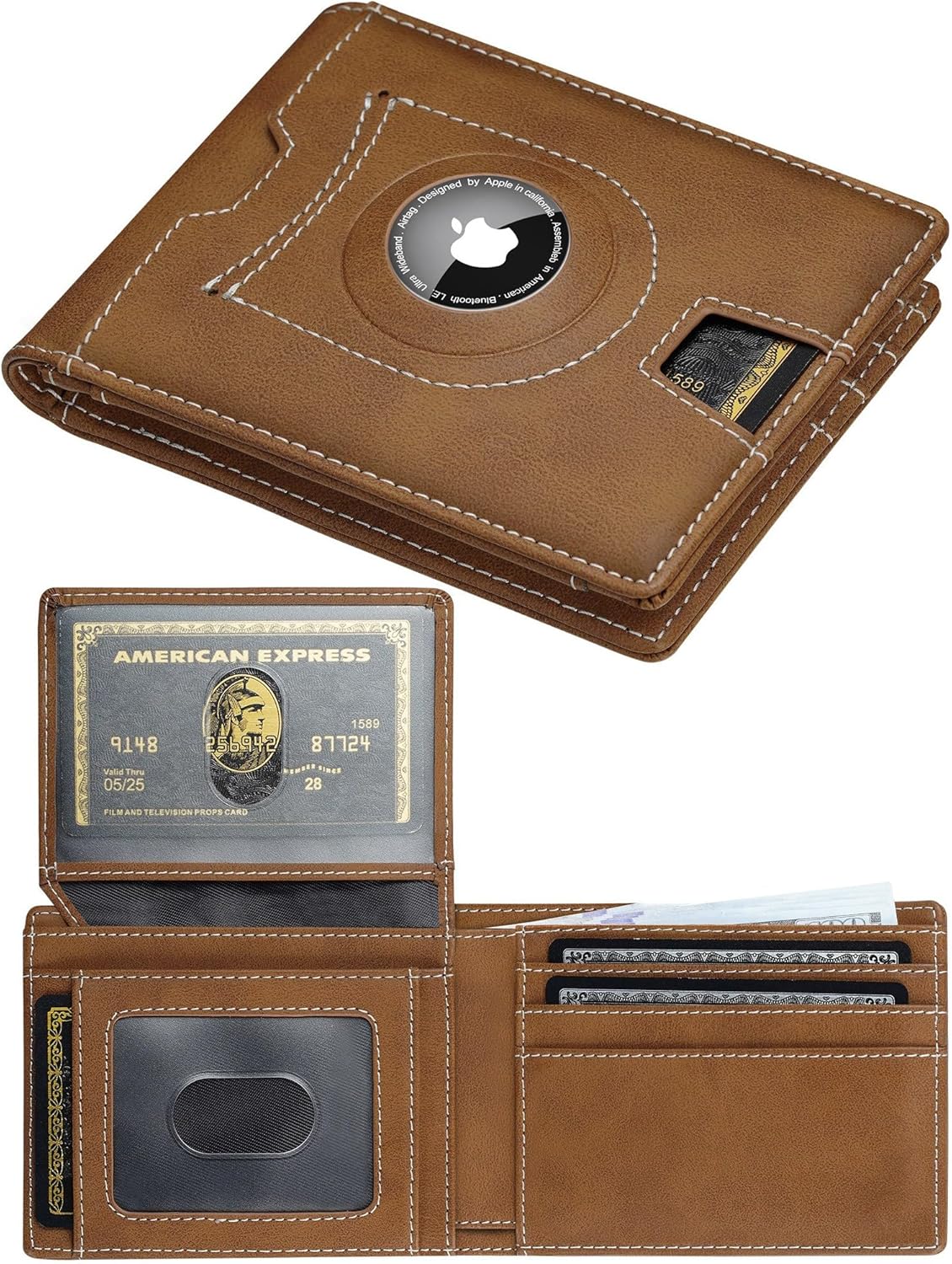 furid Air Tag Wallet Men Slim: Minimalist 2 ID Window RFID Leather Wallets with Airtag Holder - Gifts for Husband Father at Birthday Anniversary