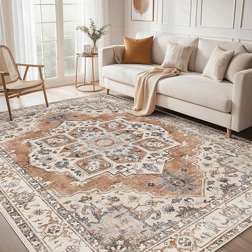Micgeek Vintage Neutral Washable Rug (Brick Red)