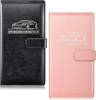Frienda 2 Pieces Car Registration and Insurance Card Holder Magnetic Auto Registration Card Holders Vehicle Glove Box Car Organizer for Driver License Holders Leather Organizer Wallets (Black, Pink)