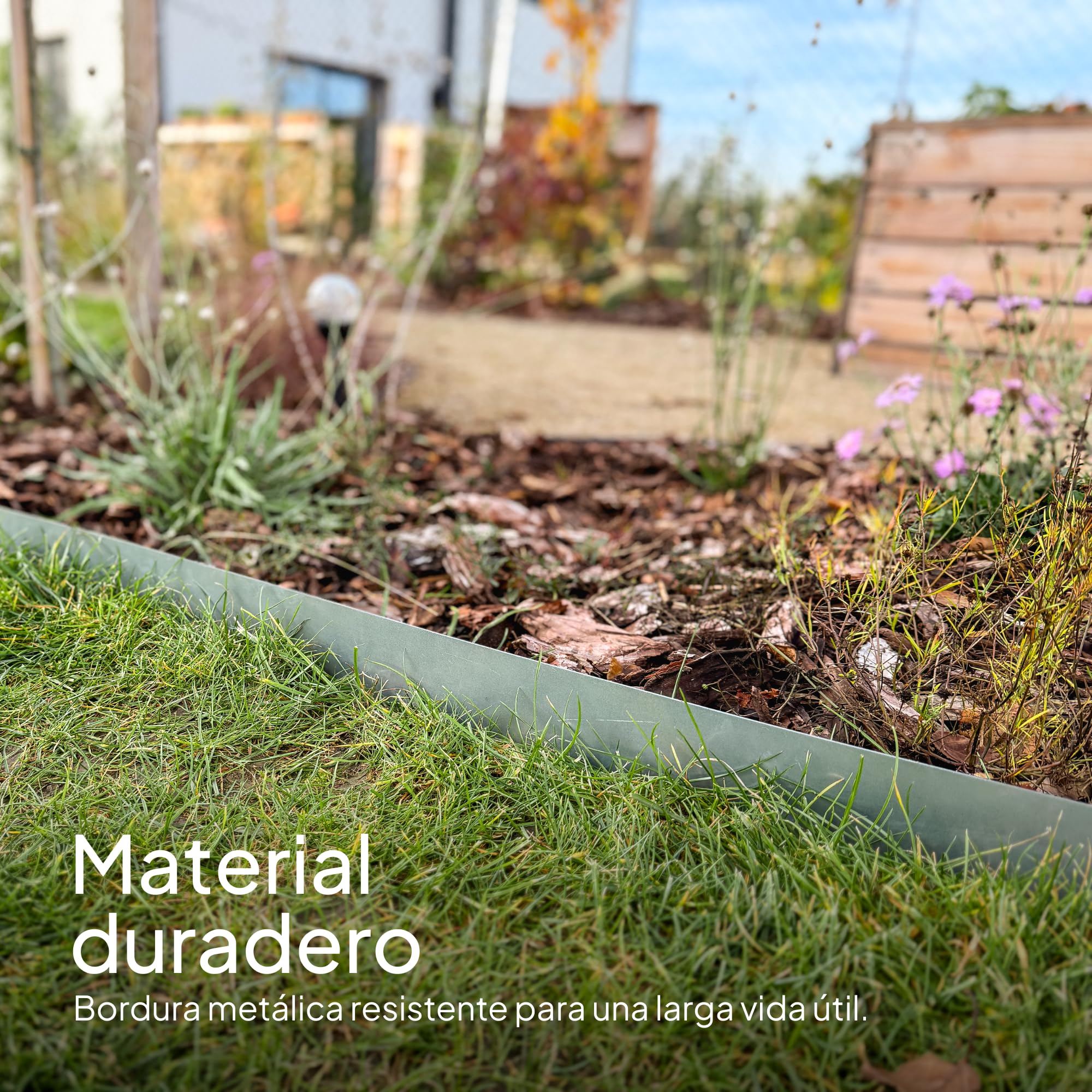 UNIGARDIA Borduras Jardín Flexible con Piquetas 10 m - Bordura Metálica de 15 cm de Altura - Fácil de Instalar - Separador Jardín Exterior con Guantes Incluidos - Acero Galvanizado