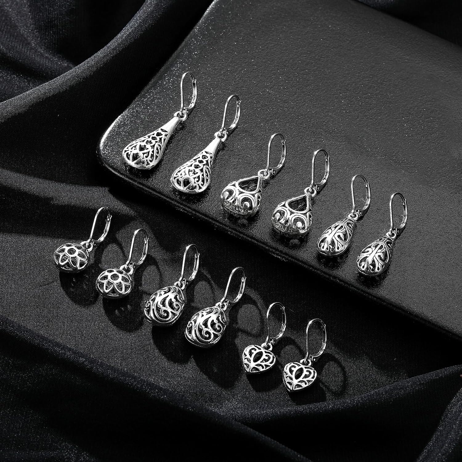 Silver Dangle Earrings for Women Silver Earrings Set, Boho Drop Earrings for Women, Hypoallergenic Trendy Earring Sets, Lightweight Dangling Teardrop Leverback Earrings Western Jewelry Gift for Women's - Image 8