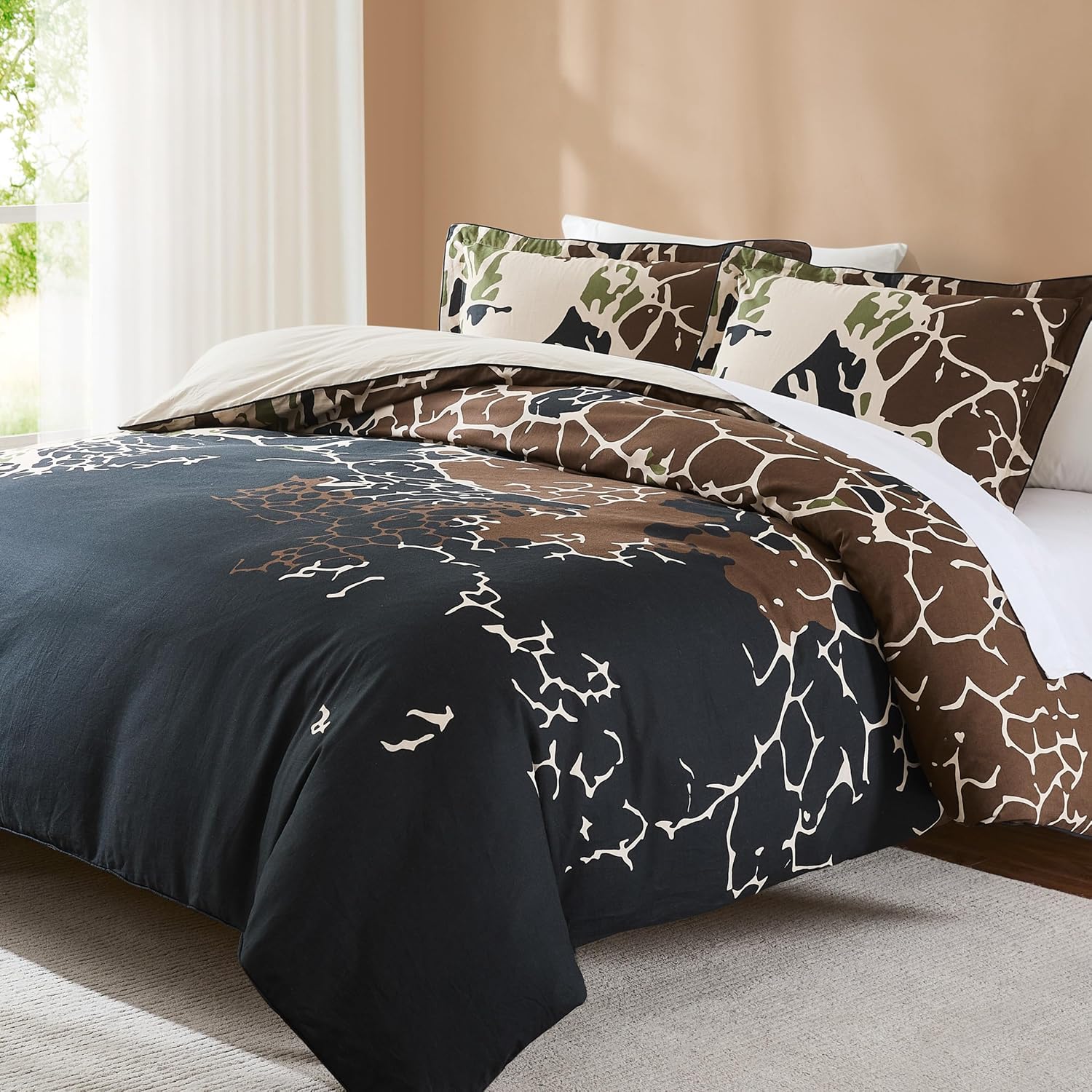Lush Decor x Chuks Collins Threaded Roots Duvet Cover 3 Piece Set King Brown & Neutral - Duvet Cover King - Luxury Bedding Set - Black Comforter - Eclectic Design
