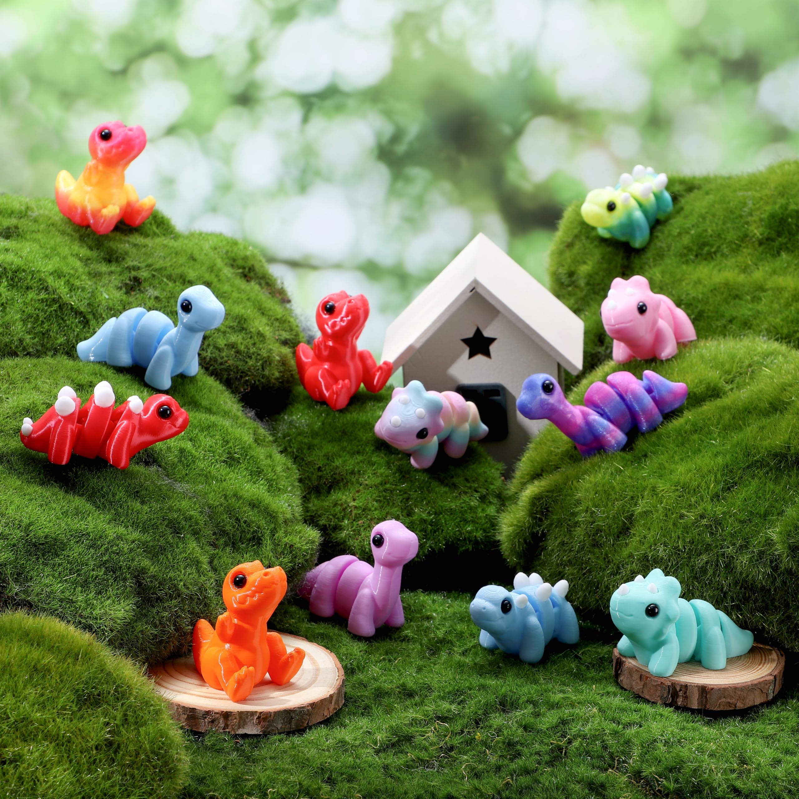 JOYIN 12-teiliges 3D-gedrucktes Dinosaurier-Tier-Set, Mini-Tiere, 3D-gedrucktes Spielzeug – niedliche bewegliche flexible Figuren, Fidget-Spielzeug für Partygeschenke, Geburtstagsgeschenke