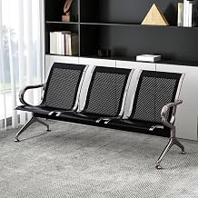 kinbor Waiting Room Chair - Guest Reception Chairs Waiting Bench with Armrests for Clinic Airport Bank Salon Barber Waiting Area, Black 3 Seat
