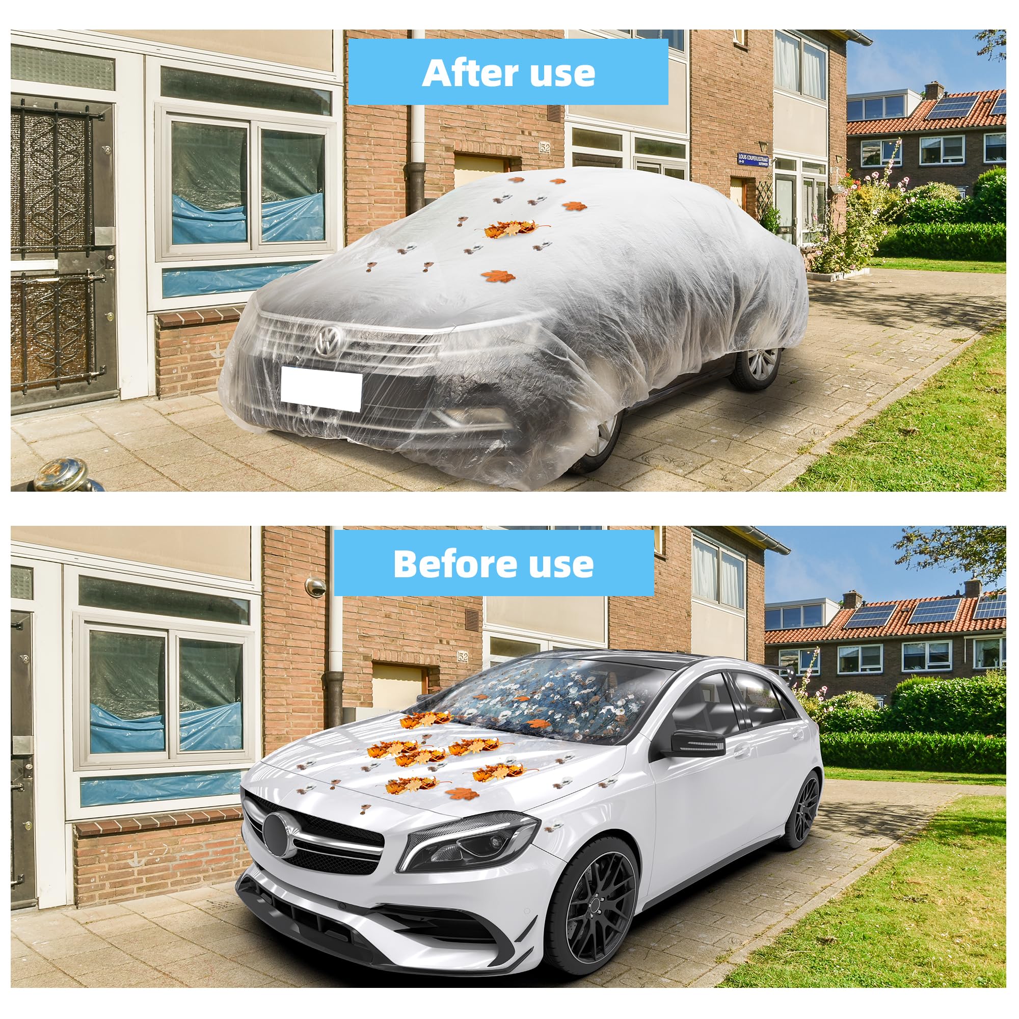 U0U Disposable Car Covers 22 x 12 Universal Plastic Car Covers for Automobiles Clear Car Cover with Elastic — view 5