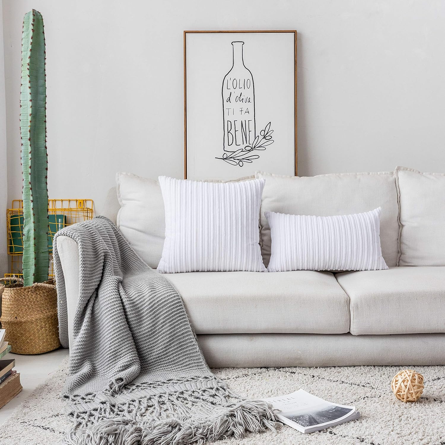 UGASA Velvet Pillow Covers Striped, Decorative Throw Cushion Case with Hidden Zipper for Home Couch/Bedroom/Car, Soft Cozy Solid Oblong, 1 Piece (12"x20", Pure White) - Image 8