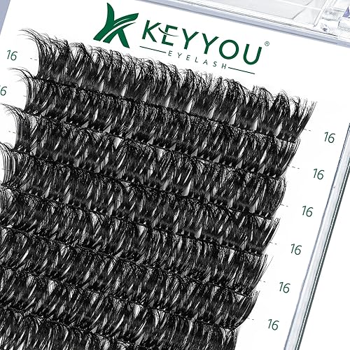 KEYYOU - 96 pestañas en racimo de rizo D de 0.630 pulgadas, extensiones de pestañas individuales individuales suaves y cómodas, fáciles de colocar