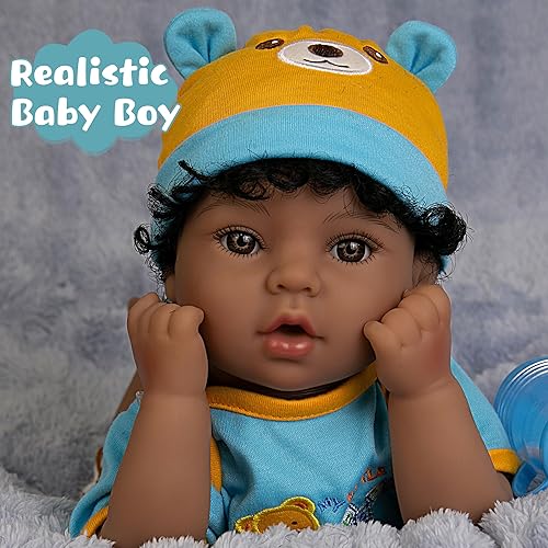 Miniatura 5 de Milidool Reborn Baby Dolls Black Boy - Muñecas de bebé de piel suave de 18 pulgadas - Muñecas de bebé recién nacido con cuerpo de tela que se ven