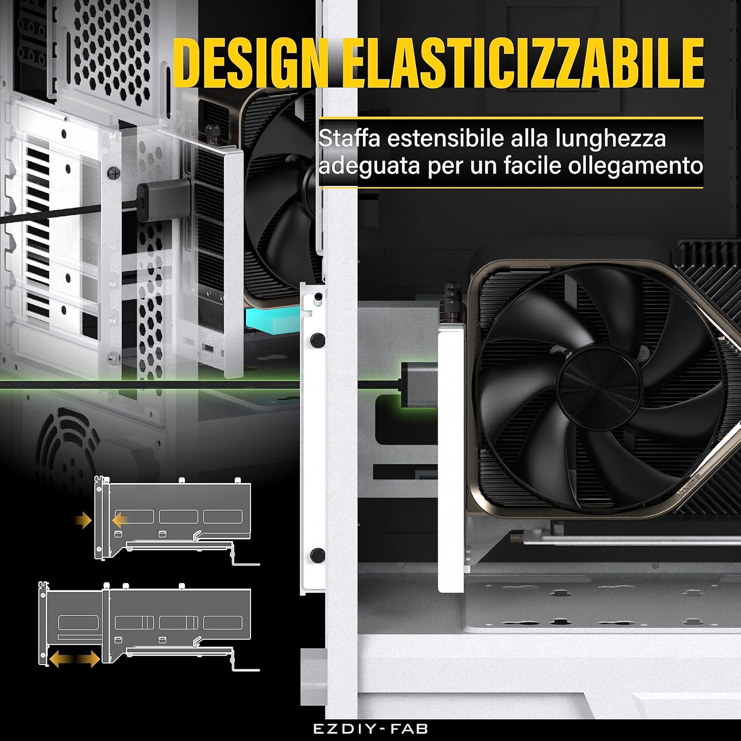 EZDIY-FAB Supporto Verticale per Scheda Grafica con Montaggio GPU PCIe 4.0,Kit di Supporto VGA per Scheda Video con Cavo Riser Bianco PCIe 4.0 X16 Gen4 ad Angolo Retto di 90 Gradi-Bianco EZDIY-FAB Supporto Verticale per Scheda Grafica con Montaggio GPU PCIe 4.0,Kit di Supporto VGA per Scheda Video con Cavo Riser Bianco PCIe 4.0 X16 Gen4 ad Angolo Retto di 90 Gradi-Bianco