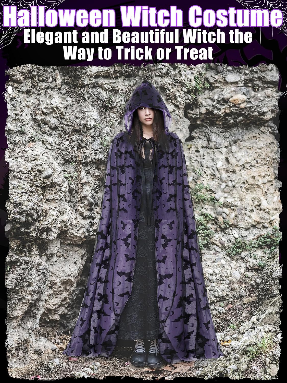 Halloween Costume Black Hooded Cape Tulle Cloak Medieval Hooded Cloak Vampire Robe with Hood for Women Cosplay