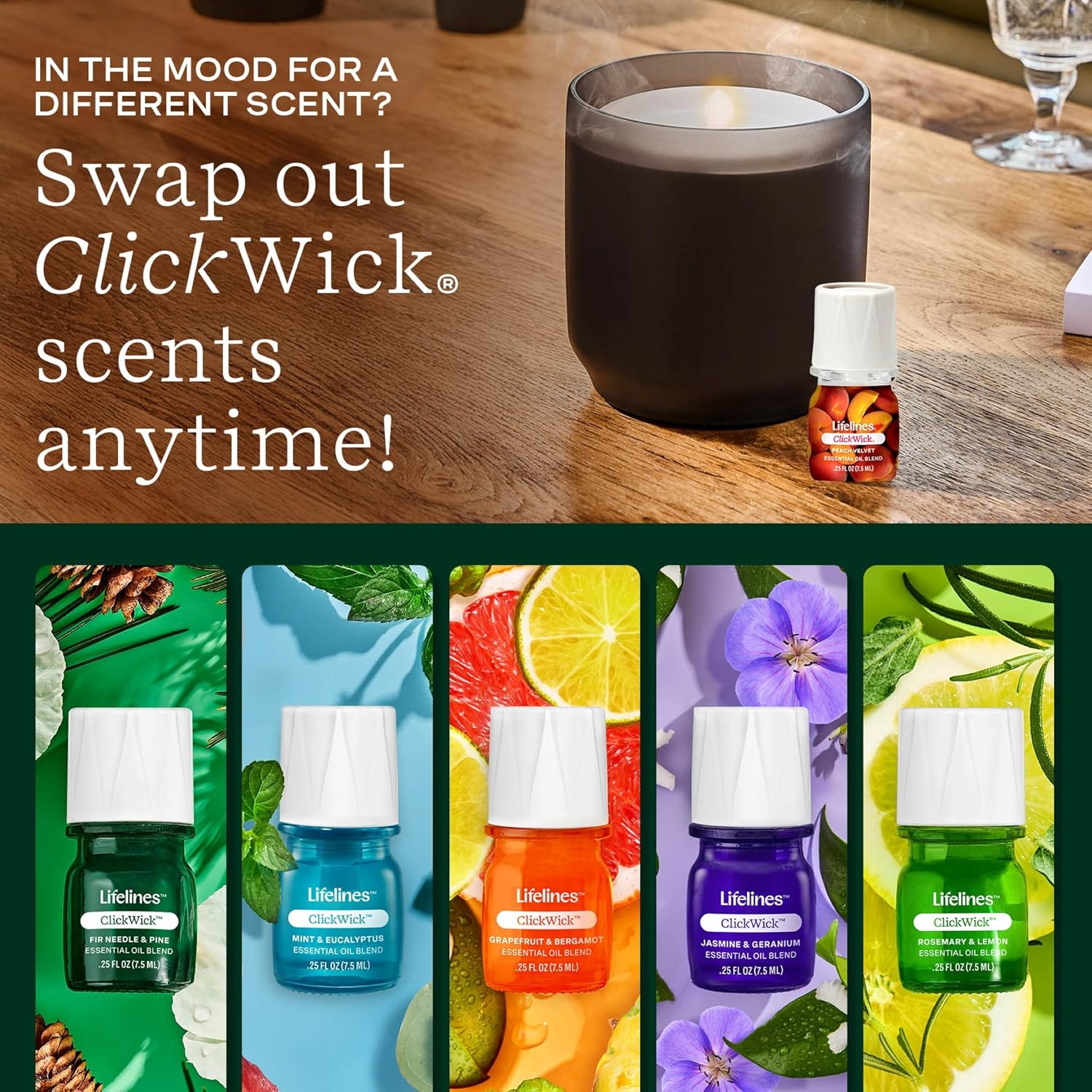 ClickWick Essential Oil Blends for Lifelines Diffusers, 4-Pack Sun-Kissed Escape - Essential Oil Blend Refill for Candle, Plant & Shower Aromatherapy Diffuser - Fragrance for Diffusers