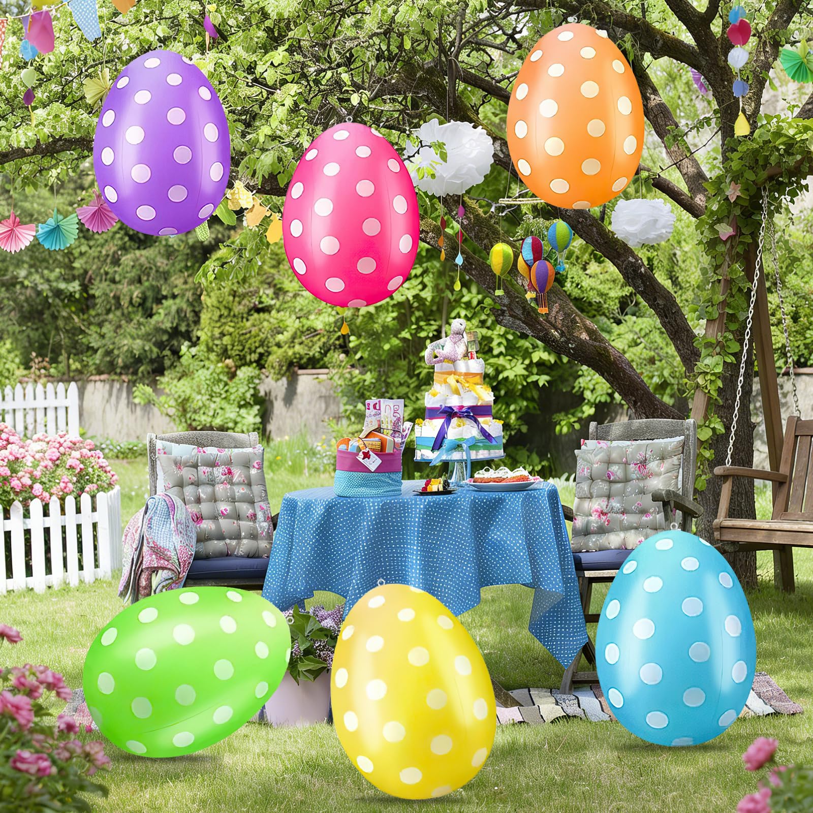 Oeufs de Pâques Gonflables 40 cm Décorations Géants pour Jardin Pelouse