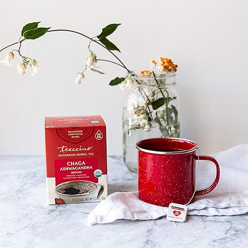 Miniatura 6 de Teeccino Mushroom Adaptogen Tea – Chaga Ashwagandha té de hierbas de asado francés con setas de Chaga cosechadas salvajes y raíz de Ashwagandha