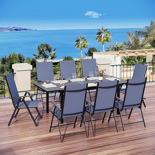Miniatura 3 de MFSTUDIO Juego de 2 sillas plegables para patio, sillas de comedor para patio al aire libre, sillas de patio portátiles con honda azul, 7 niveles