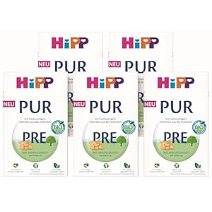 HiPP PRE PUR Anfangsmilch (5 x 500g), von Geburt an, mit hochwertigem Milchfett aus Bio-Vollmilch, ohne Palmöl, nur Lactose, mit wichtigen Vitaminen & Nährstoffen, in bester Bio-Qualität