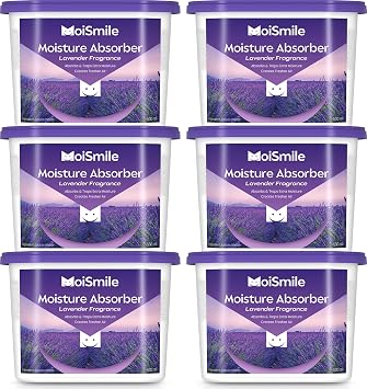 Lavender Fragrance Moisture Absorbers 6 Pack Refillable 10.5 oz. Humidity Absorber Boxes for Closet, Bathroom, Car & Basement