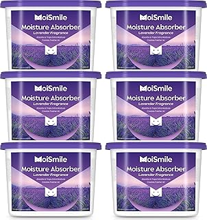 Moismlie Lavender Fragrance Moisture Absorbers 6 Pack—Refillable 10.5 oz. Humidity Absorber Boxes for Closet, Bathroom, Car & Basement