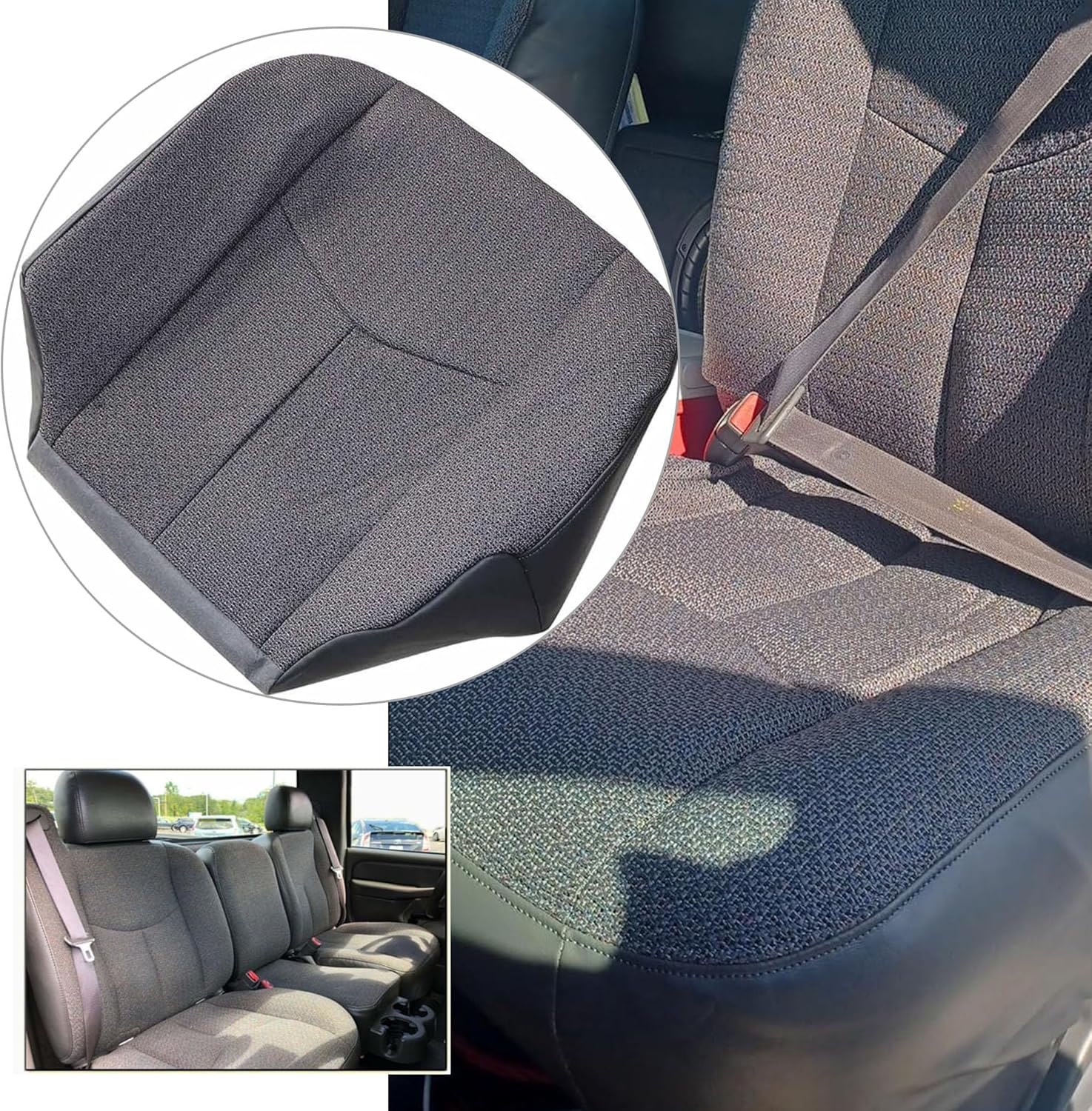 GXARTS Dark Gray 69C Driver Side Bottom Cloth Seat Cover & Seat Foam Cushion Replacement Compatible with Chevy Silverado GMC Sierra 1500 HD 2500 HD 3500 2003 2004 2005 2006 2007