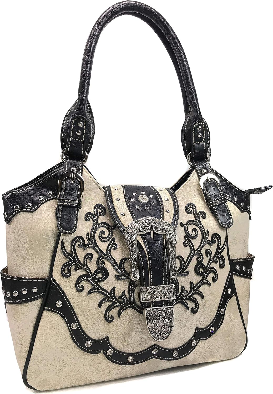 Zelris American Albino Western Floral Buckle Conceal Carry Women Tote Purse Handbag with Crossbody Wallet Set