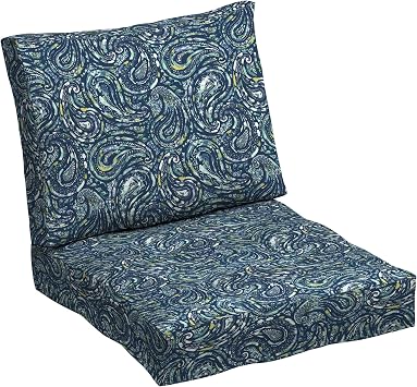 Arden earthFIBER Tufted Blowfill Deep Seat Set, 24 x 24, Rain-Proof, Fade Resistant, Deep Seat Bottom and Back Cushion for Chair, Sofa, and Couch Sapphire Blue Ridge Paisley