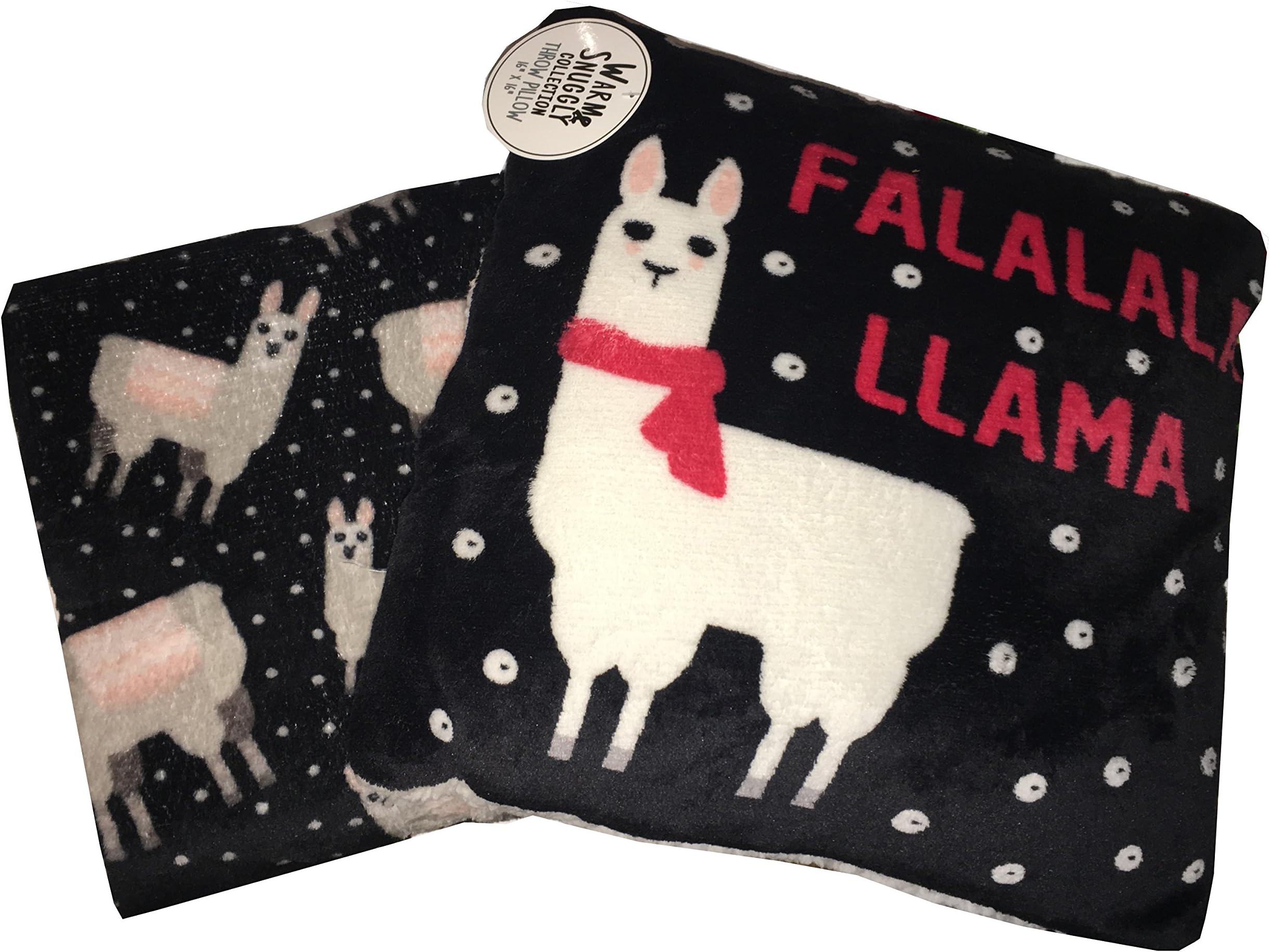 Artistix Christmas Shoppe Falalala Llama Pillow - Festive Throw - Faux Cashmere & Sherpa 16" x 16" and Winter Llama Throw Blanket 50" x 60"