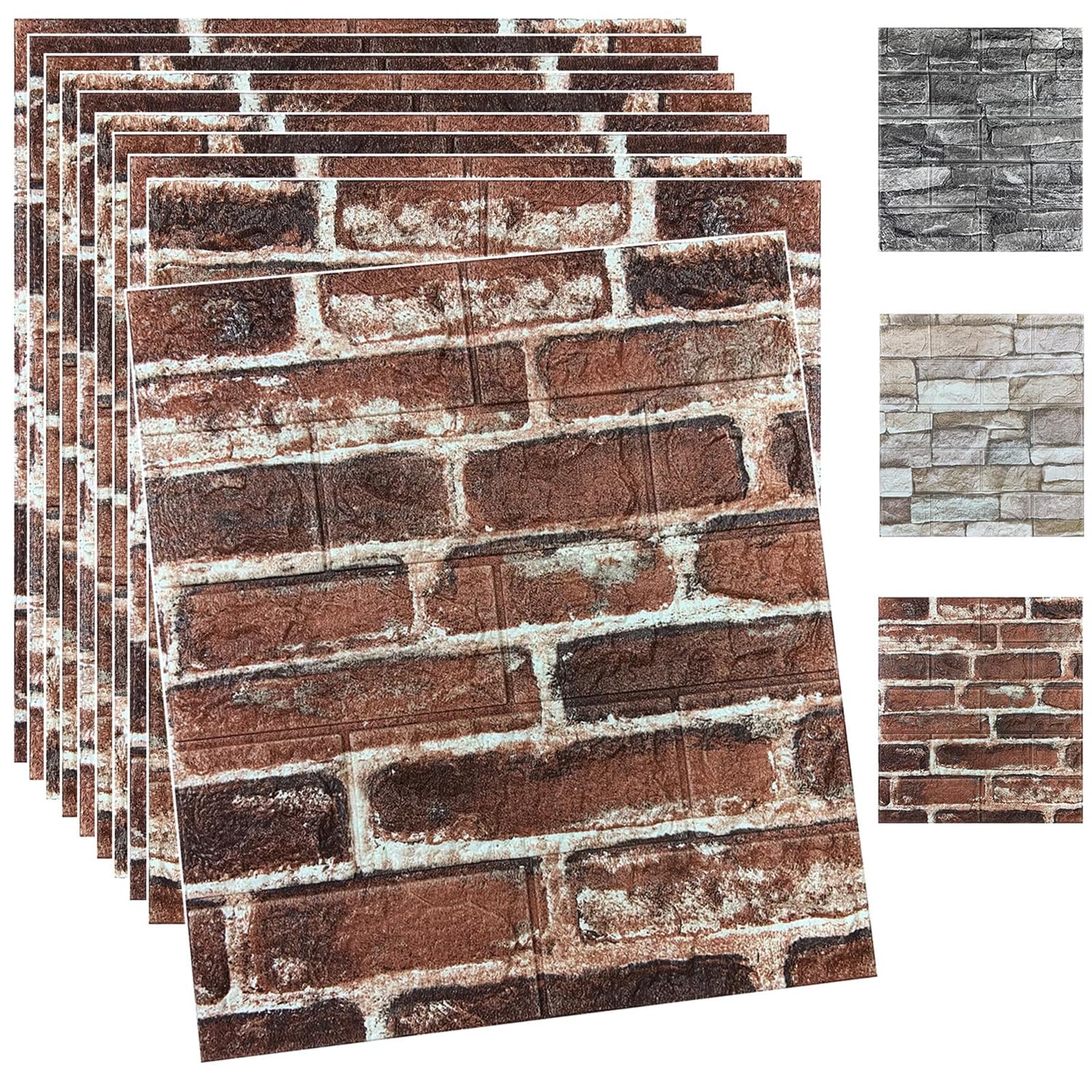 10 PCS 3D Brick Wallpaper, 13×15’’ DIY Self Adhesive Wall Tiles, Waterproof,Masonry Effect, Home Decoration, 3D Wall Panel,Suitable for Kitchen, Bathroom, Living Room