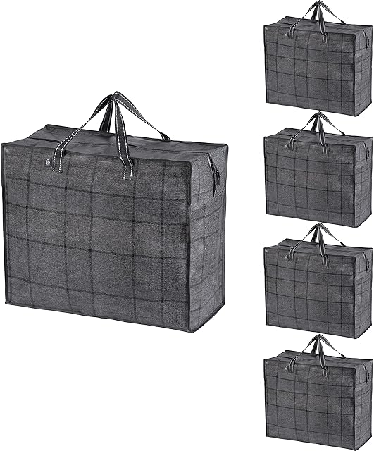 VENO 5 Pack Large Organizer Storage Bag, Moving Bag, Heavy-Duty Tote, Clothes Storage, Christmas Decorations, Water-Resistant, Closet Storage, Moving Supplies, Packing Boxes (L - Set of 5)