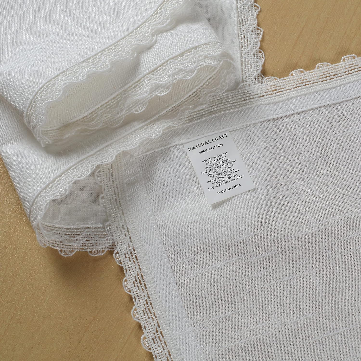 NATURALCRAFT Cloth Napkins Set of 12 Cotton Linen 12 Pack Premium Quality Soft Durable Washabale Napkin with Elegant Lace Ideal for Wedding, Spring, Easter, Parties Good Absorbency with Lace White