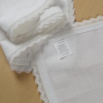 NATURALCRAFT 布ナプキン12枚セット コットンリネン 18x18インチ ホワイトレース