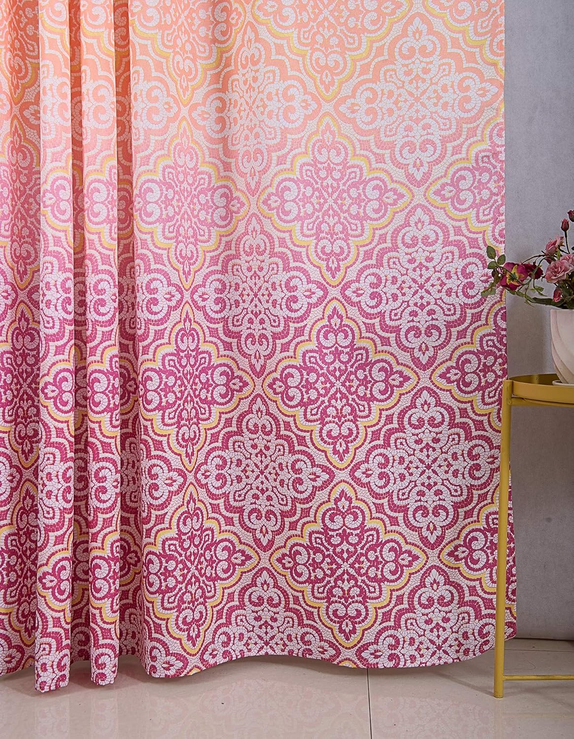 RT Designers Collection Mia Printed Canvas 13-Piece Shower Curtain Set, 70 x 72 inch, White/Coral/Pink/Yellow/Fuchsia