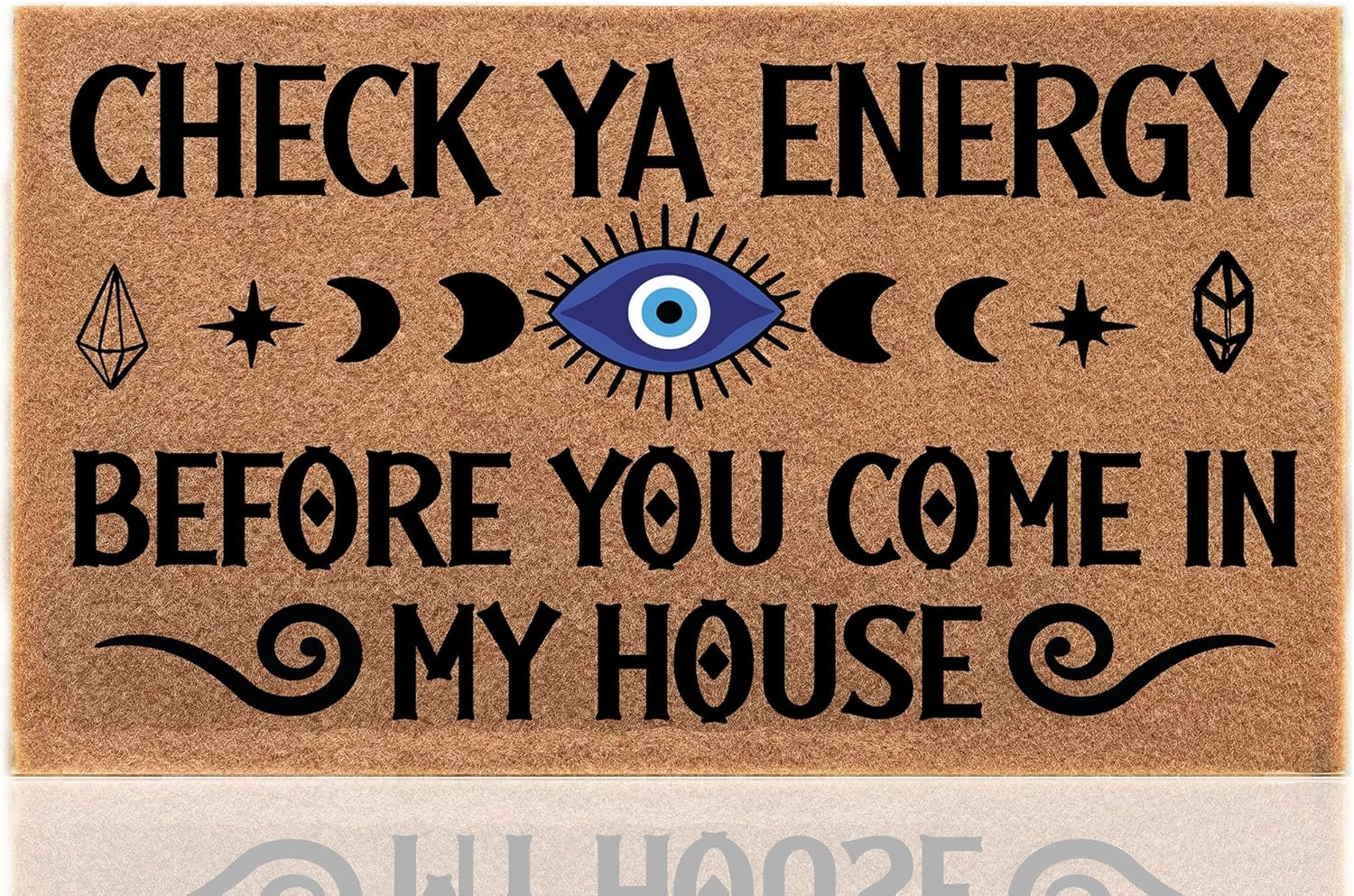 Faux Coir Check Ya Energy Funny Welcome Mat, 30x18 Inch Heavy Duty Door Mat, Slip-Resistant Entrance Doormat for Indoor & Outdoor Use