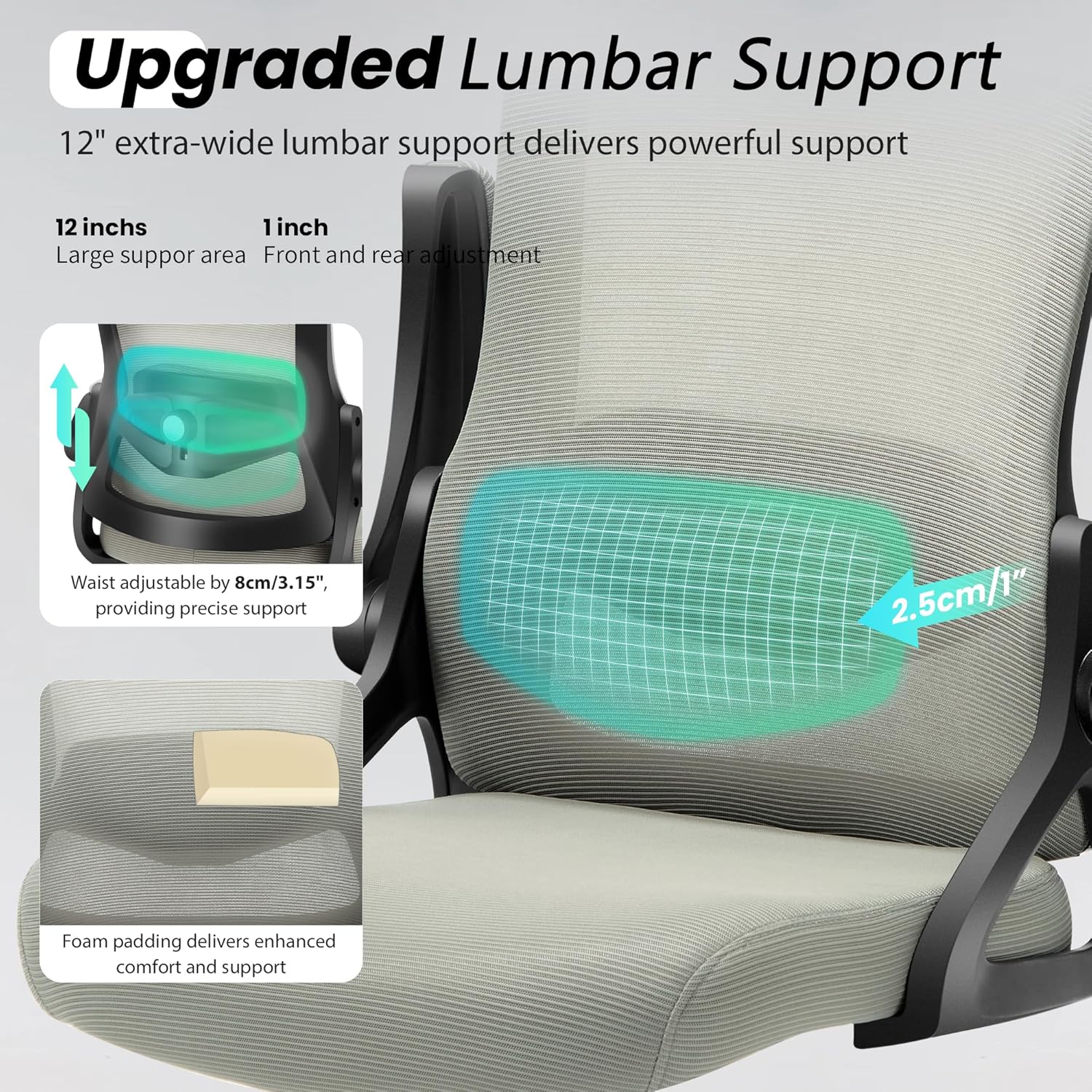 Fizzin Ergonomic Office Chair, 400 LBS Computer Chairs with Adjustable Lumbar Support, Breathable Mesh Desk Chair Ergonomic with Thickened Cushion, Comfy Home Office Desk Chair (Dark Gray) thumbnail