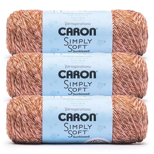 Caron Simply Soft Sunkissed Yarn for Crocheting, Fig Tonal, 3-Pack | #4 Worsted Yarn, 100% Acrylic, Soft Tonal Yarn for Crocheting, Knitting, Colorwork & DIY Garments, 248yds, 141g/5oz per skein - Fig Tonal - #4 Worsted (Medium), 3 Pack - Simply Soft Sunkissed