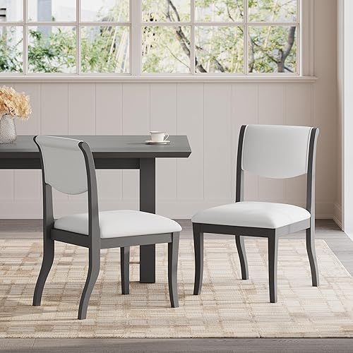 Upholstered Dining Chairs Set of 2, Traditional Elegant Fabric Side Chairs with Curved Lines, Solid Hardwood Frame for Dining Room, Kitchen, Desk