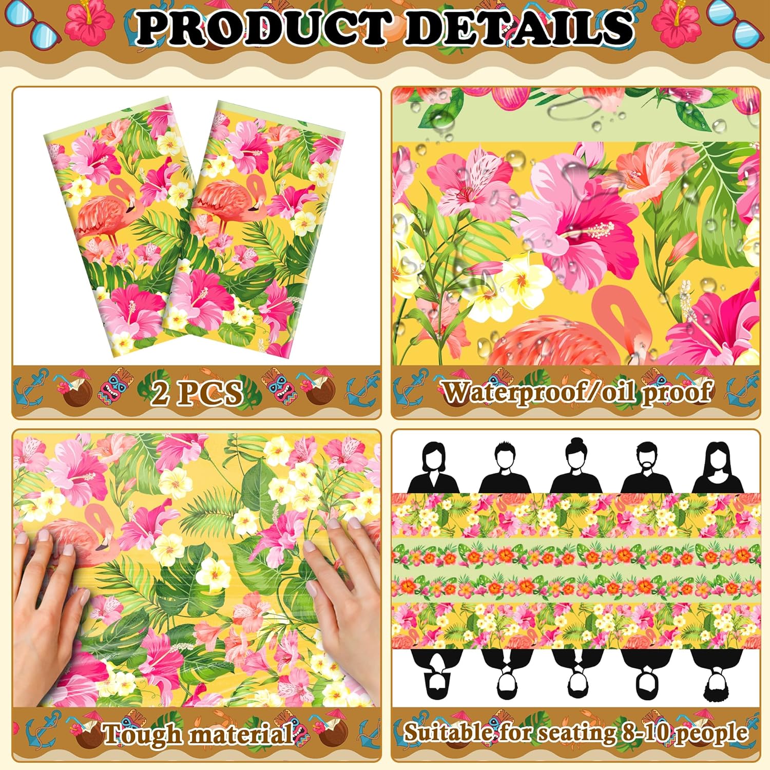 OHOME 2 Pack Luau Party Decorations - Plastic Tablecloth for Hawaiian Theme Party Decorations | Tropical Summer Beach Pool Birthday Backdrop Favors Supplies