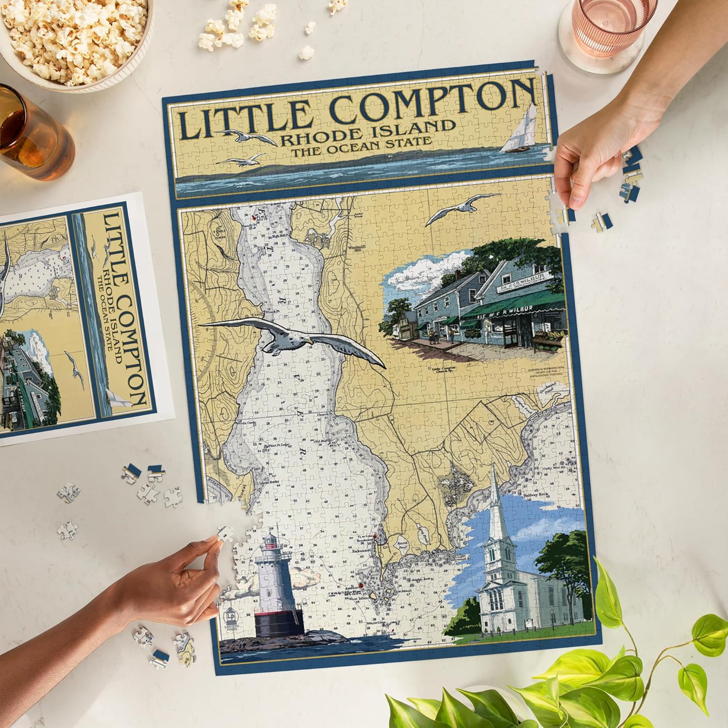Lantern Press Little Compton, Rhode Island Chart 1000 Piece Jigsaw Puzzle for Adults, Made in USA with Reference Poster