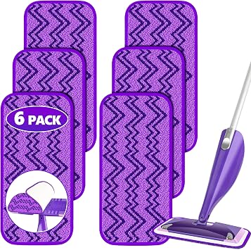 Reusable Mop Pads Refills Compatible with Swiffer Wet Jet Spray Mop, Wet Pads Refill Wet Jet Pads Refills for Swiffer Mop, Microfiber Mop Pad Replacements Wet Dry Mop Heads for Floor Cleaning, 6 Pack