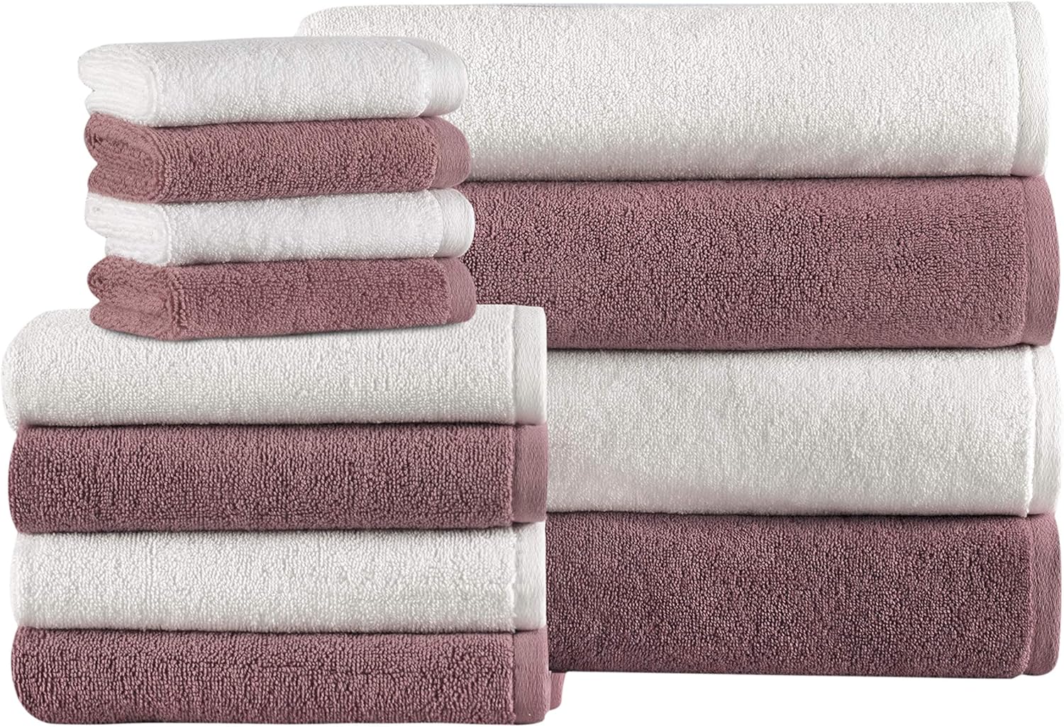 Classic Turkish Towels - Luxury Bath Towel Sets for Bathroom 12 Piece - 100% Cotton, Super Soft and Quick Dry Bath, Hand and Wash Cloths Towels (4 Each), (Mauve and White)