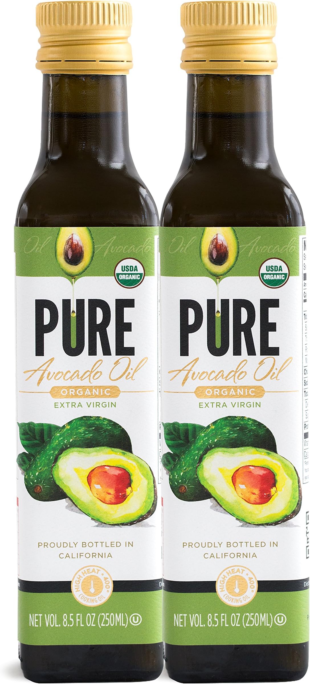 CalPure Certified Organic Extra Virgin Avocado Oil, 250 ML (8.5 Fl. Oz.), Pack of 2