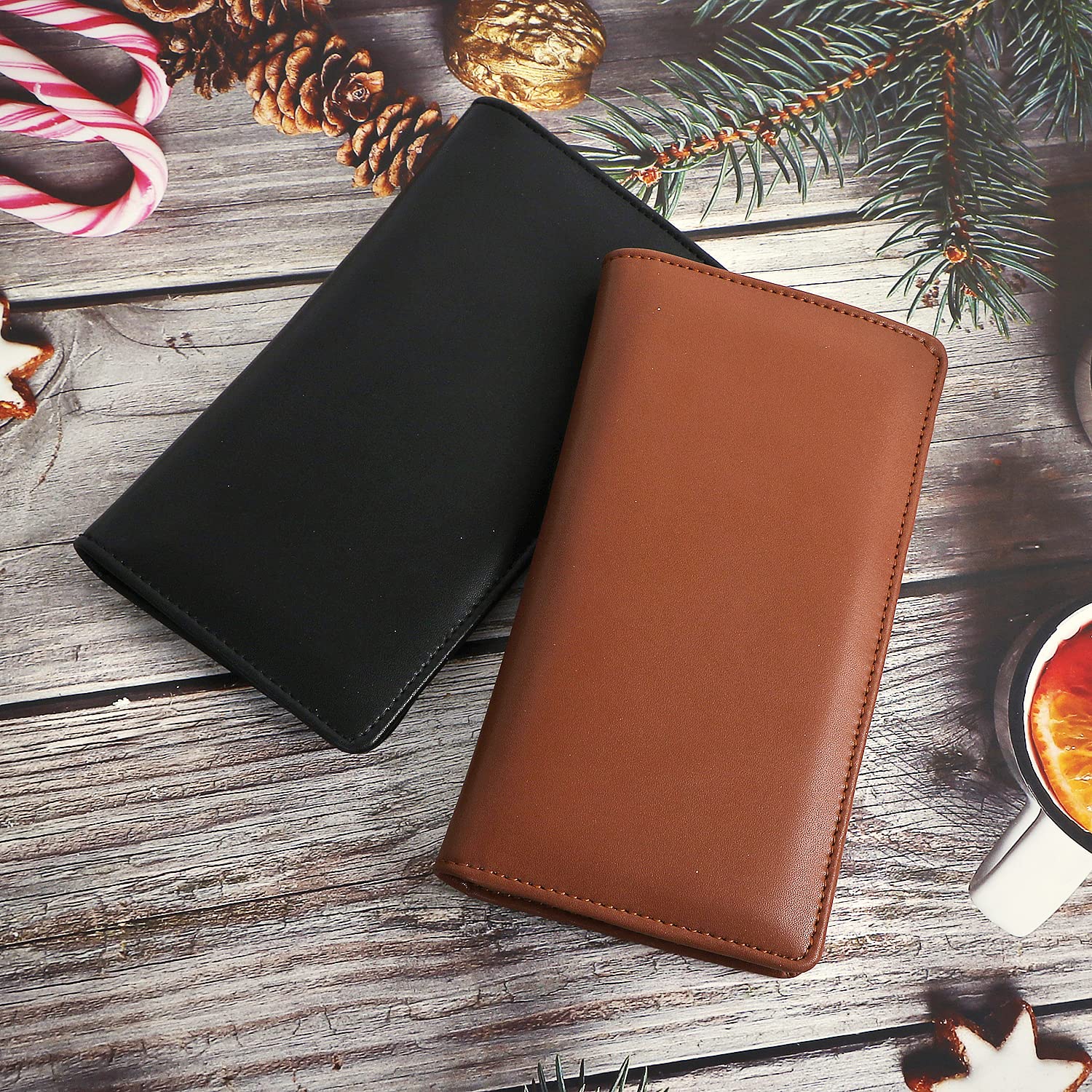 Sanlykate Couverture de chéquier en cuir pour homme et femme, blocage RFID, porte-cartes avec séparateur gratuit, chèques standard avec inserts pour stylo, peau, One Size, Style portefeuille