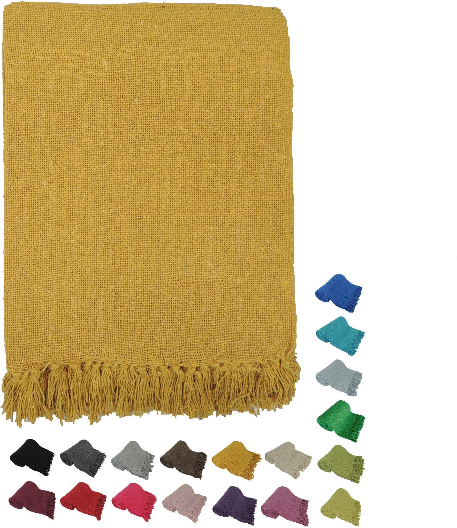 Kakaos Solid Color Cotton Yoga Blankets with Matching Tassels (Yellow)