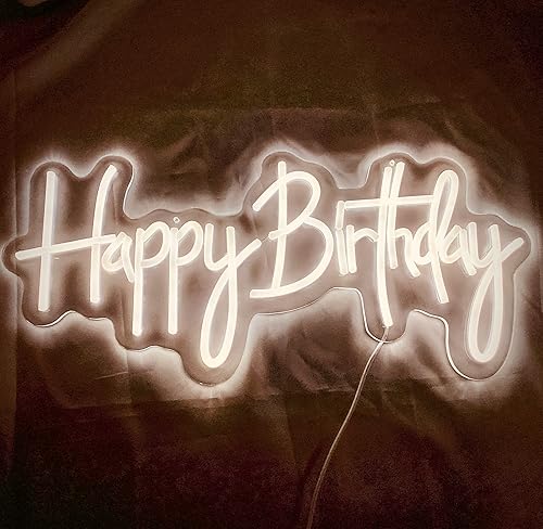 Miniatura 4 de MOUOGO Letrero de neón de feliz cumpleaños para telón de fondo luces LED de feliz cumpleaños luz nocturna blanca para decoración de pared habitación