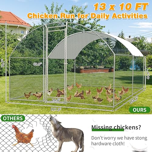 Vista 24 de VINGLI Gallinero grande, jaula de metal para aves de corral, corral de pollos de techo plano con cubierta impermeable y anti-UV para exteriores