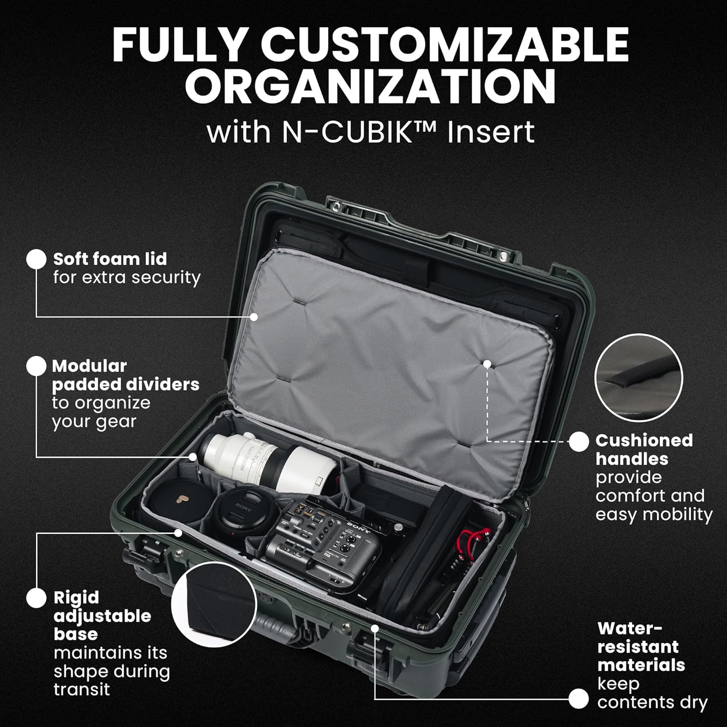 NANUK 935 Pro Photo with N-Cubik – Waterproof Travel Camera Hard Case with 13L N-Cubik Insert and Wheels, 22” x 14” x 9”, Dustproof and Impact-Resistant, Airline Carry-On Approved – Black - Image 5