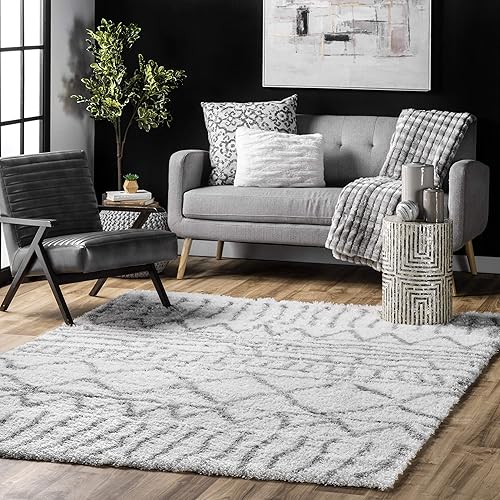 nuLOOM Renata - Alfombra marroquí de pelo largo, 6 pies 7 pulgadas x 9 pies, gris